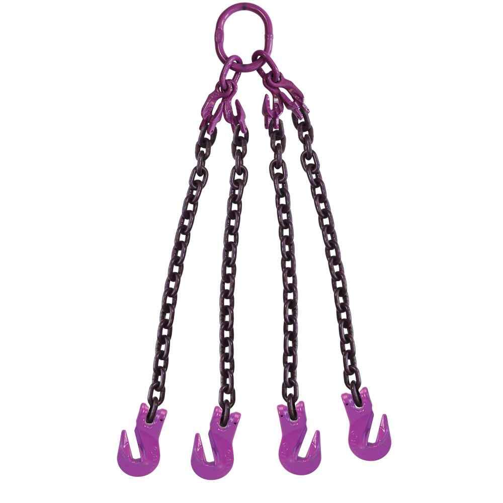 12 inch x 10 foot Adjustable 4 Leg Chain Sling w Grab Hooks Grade 100 image 1 of 3