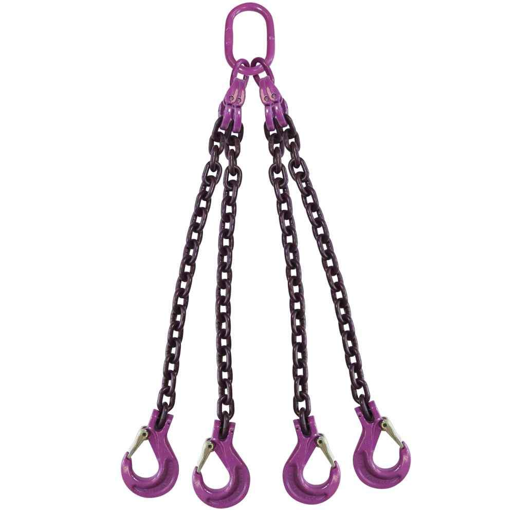 12 inch x 14 foot 4 Leg Chain Sling w Sling Hooks Grade 100 image 1 of 2