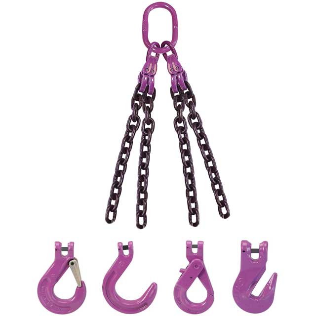 12 inch x 6 foot 4 Leg Chain Sling w Sling Hooks Grade 100 image 2 of 2