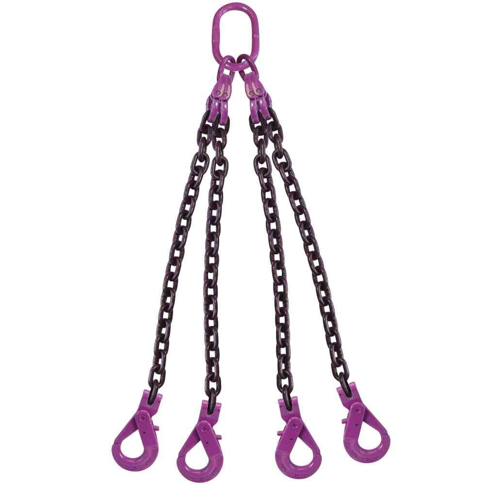 12 inch x 3 foot 4 Leg Chain Sling w SelfLocking Hooks Grade 100 image 1 of 3