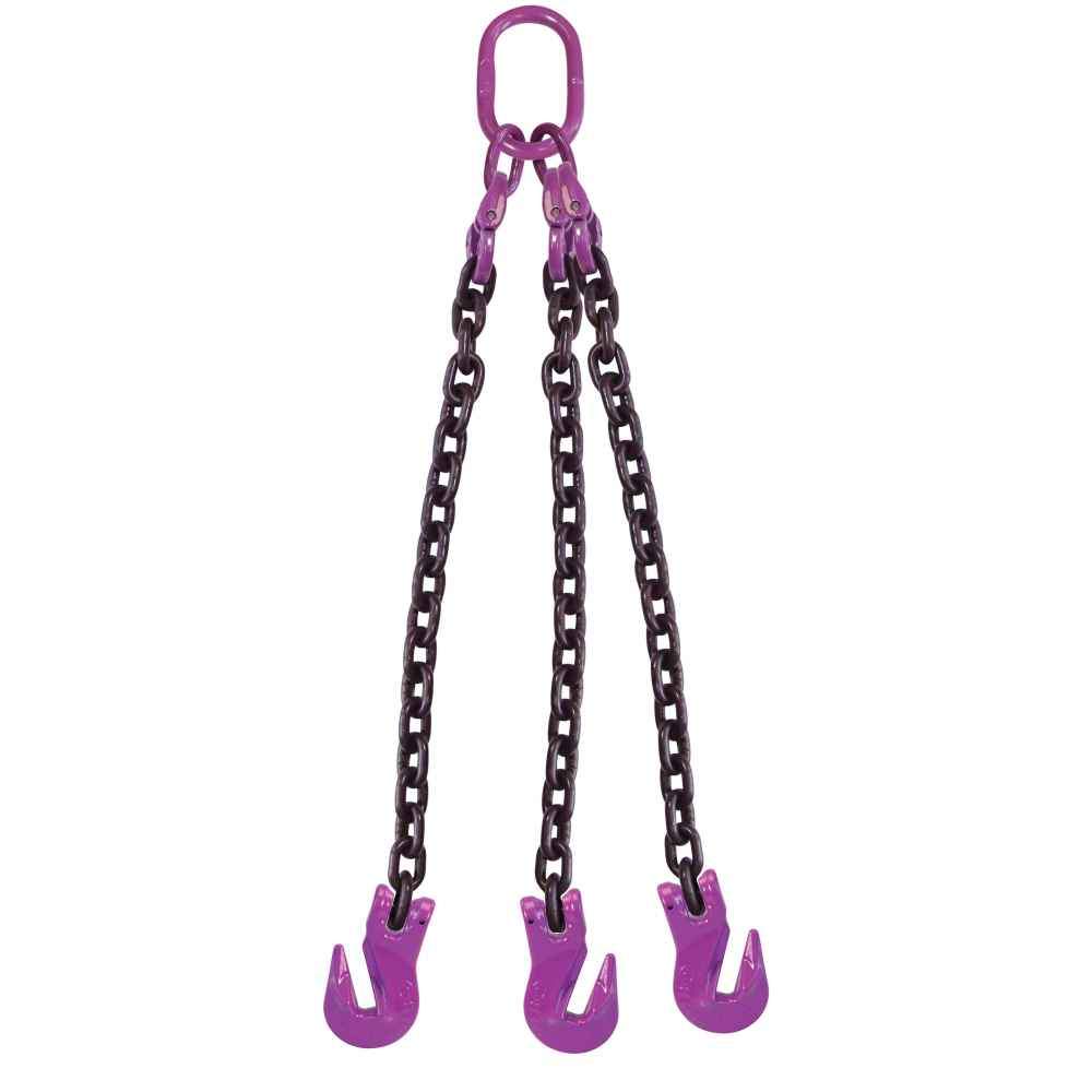 12 inch x 20 foot 3 Leg Chain Sling w Grab Hooks Grade 100 image 1 of 3