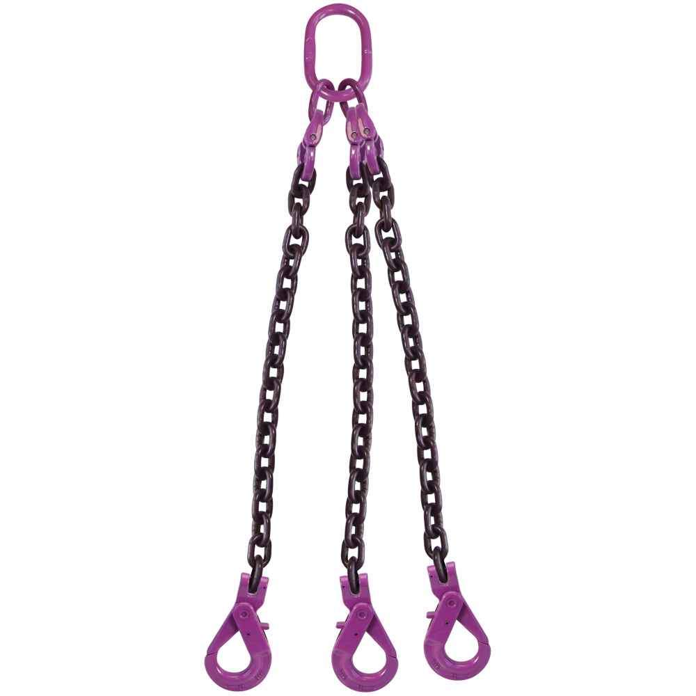 12 inch x 12 foot 3 Leg Chain Sling w SelfLocking Hooks Grade 100 image 1 of 3