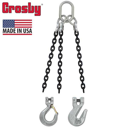 34 inch x 4 foot Crosby 3 Leg Chain Sling w Grab Hooks Grade 100 image 2 of 2