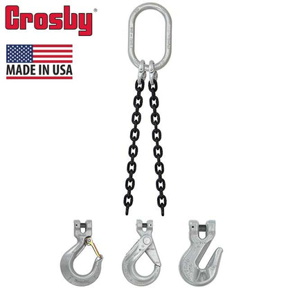 58 inch x 8 foot Crosby 2 Leg Chain Sling w Grab Hooks Grade 100 image 2 of 2