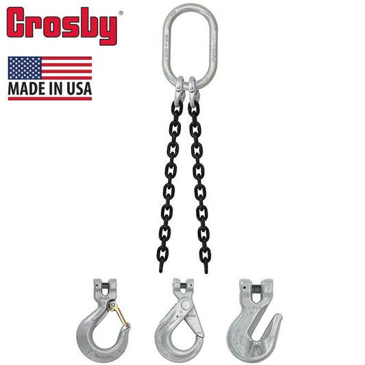 58 inch x 4 foot Crosby 2 Leg Chain Sling w SelfLocking Hooks Grade 100 image 2 of 2