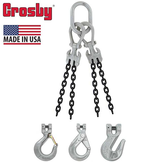 58 inch x 15 foot Crosby Adjustable 4 Leg Chain Sling w SelfLocking Hooks Grade 100 image 2 of 2