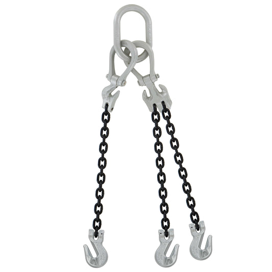 58 inch x 10 foot Crosby Adjustable 3 Leg Chain Sling w Grab Hooks Grade 100 image 1 of 2