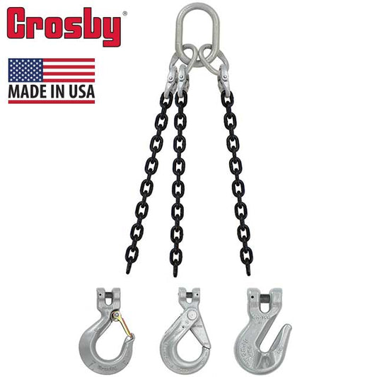 58 inch x 14 foot Crosby 3 Leg Chain Sling w Sling Hooks Grade 100 image 2 of 2