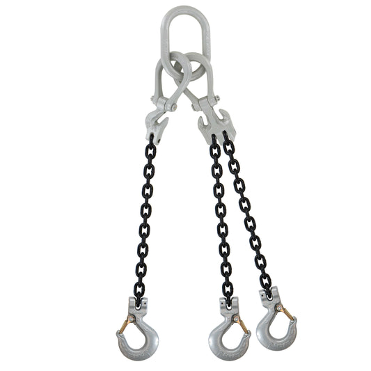 58 inch x 15 foot Crosby Adjustable 3 Leg Chain Sling w Sling Hooks Grade 100 image 1 of 2