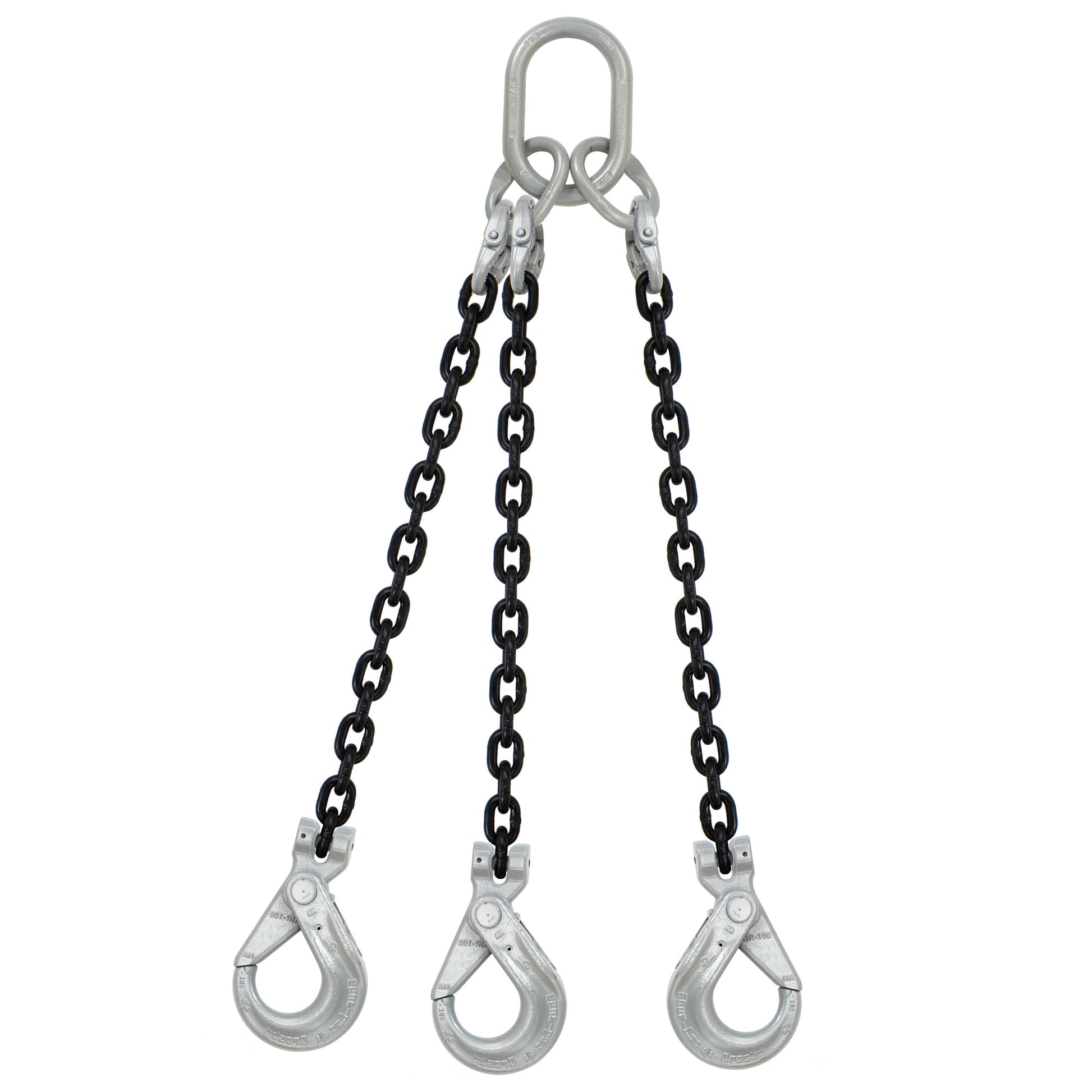 58 inch x 10 foot Crosby 3 Leg Chain Sling w SelfLocking Hooks Grade 100 image 1 of 2