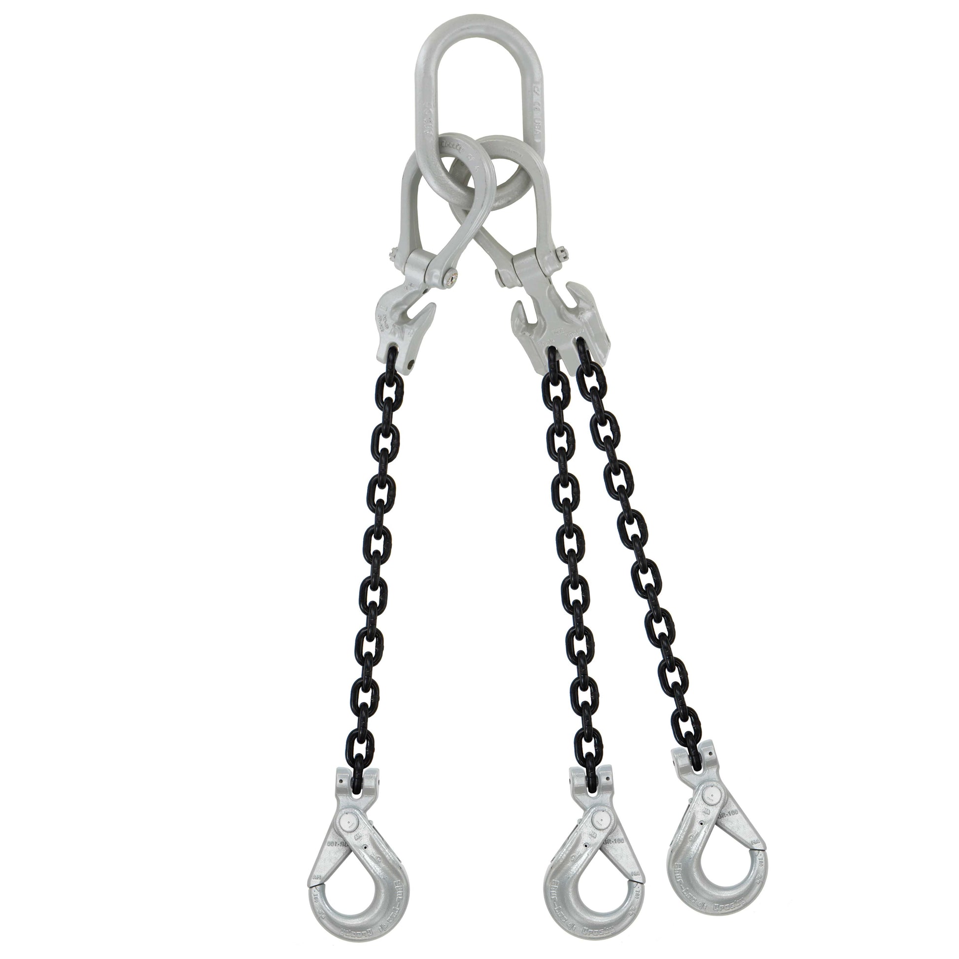 58 inch x 15 foot Crosby Adjustable 3 Leg Chain Sling w SelfLocking Hooks Grade 100 image 1 of 2