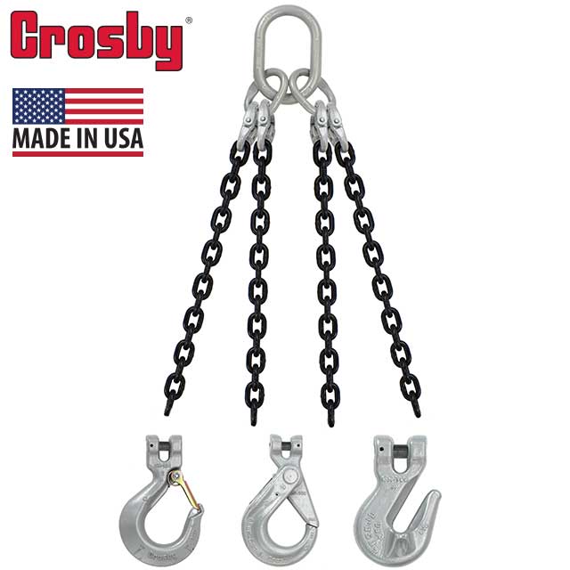 932 inch x 6 foot Crosby 4 Leg Chain Sling w SelfLocking Hooks Grade 100 image 2 of 2