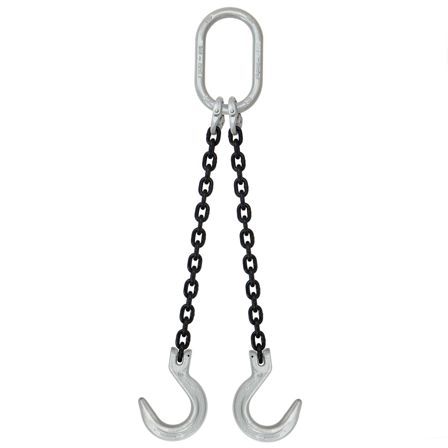 58 inch x 12 foot Crosby 2 Leg Chain Sling w Foundry Hooks Grade 100 image 1 of 2