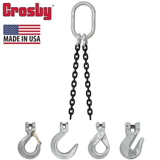 12 inch x 3 foot Crosby 2 Leg Chain Sling w Foundry Hooks Grade 100 image 2 of 2