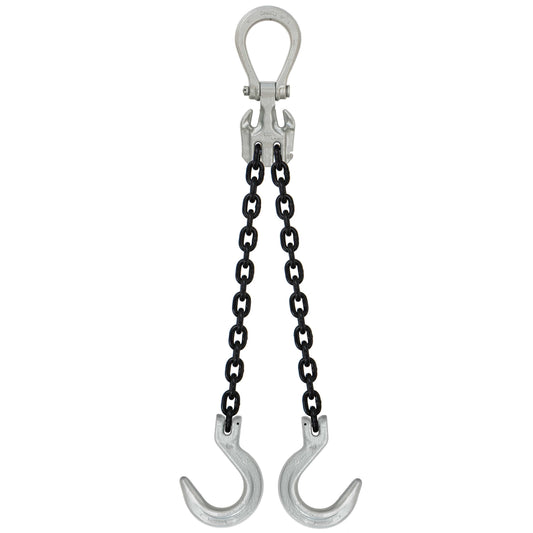 58 inch x 10 foot Crosby Adjustable 2 Leg Chain Sling w Foundry Hooks Grade 100 image 1 of 2
