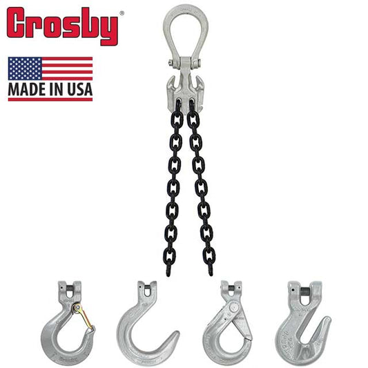 12 inch x 10 foot Crosby Adjustable 2 Leg Chain Sling w SelfLocking Hooks Grade 100 image 2 of 2