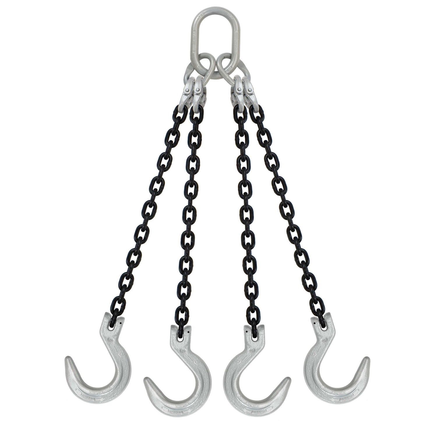 58 inch x 12 foot Crosby 4 Leg Chain Sling w Foundry Hooks Grade 100 image 1 of 2