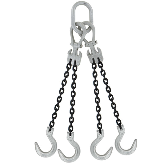 38 inch x 10 foot Crosby Adjustable 4 Leg Chain Sling w Foundry Hooks Grade 100 image 1 of 2