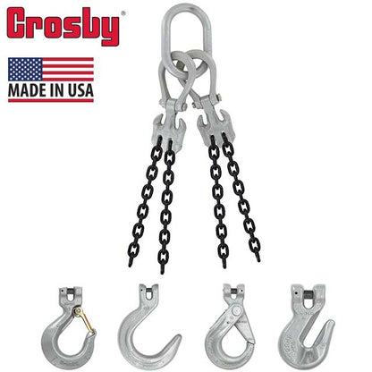 12 inch x 10 foot Crosby Adjustable 4 Leg Chain Sling w Foundry Hooks Grade 100 image 2 of 2