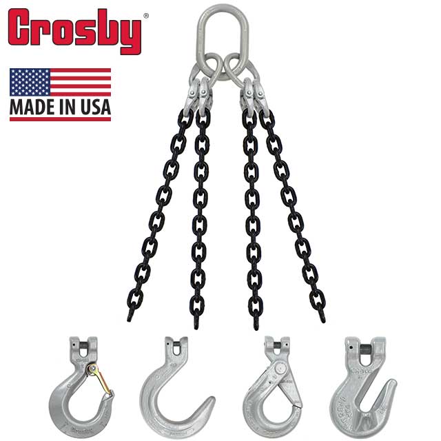 38 inch x 5 foot Crosby 4 Leg Chain Sling w Grab Hooks Grade 100 image 2 of 2