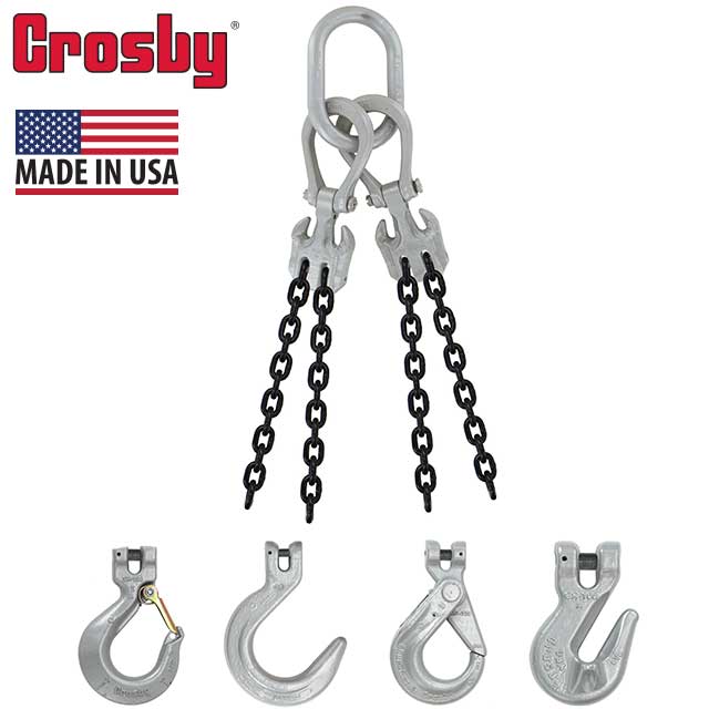 12 inch x 15 foot Crosby Adjustable 4 Leg Chain Sling w Sling Hooks Grade 100 image 2 of 2