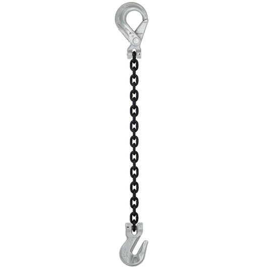 12 inch x 8 foot Crosby Single Leg Chain Sling w Grab & SelfLocking Hooks Grade 100 image 1 of 2