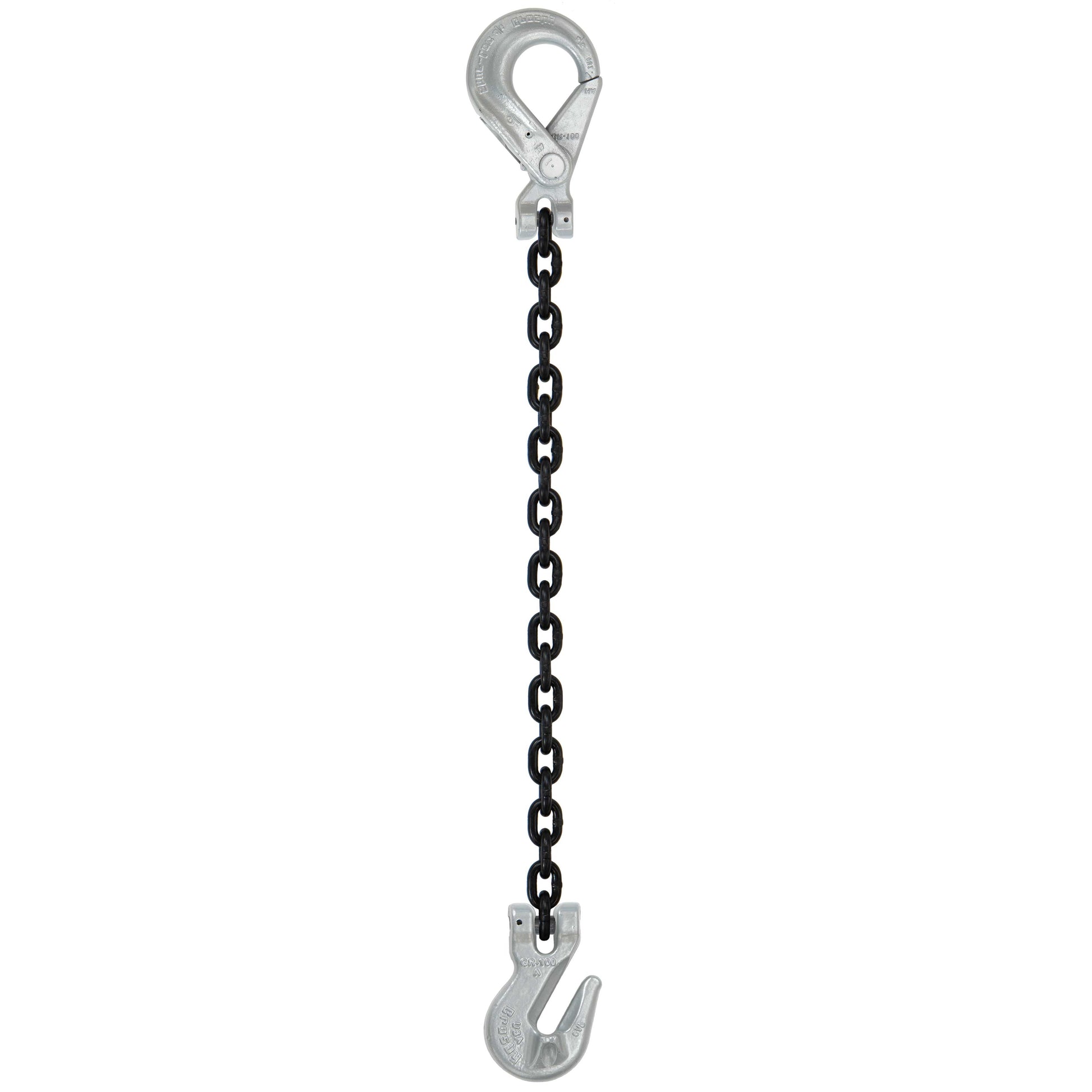38 inch x 16 foot Crosby Single Leg Chain Sling w Grab & SelfLocking Hooks Grade 100 image 1 of 2