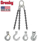 58 inch x 12 foot Crosby 3 Leg Chain Sling w Foundry Hooks Grade 100 image 2 of 2