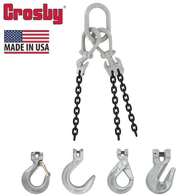 12 inch x 10 foot Crosby Adjustable 3 Leg Chain Sling w Grab Hooks Grade 100 image 2 of 2