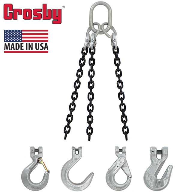 12 inch x 10 foot Crosby 3 Leg Chain Sling w SelfLocking Hooks Grade 100 image 2 of 2