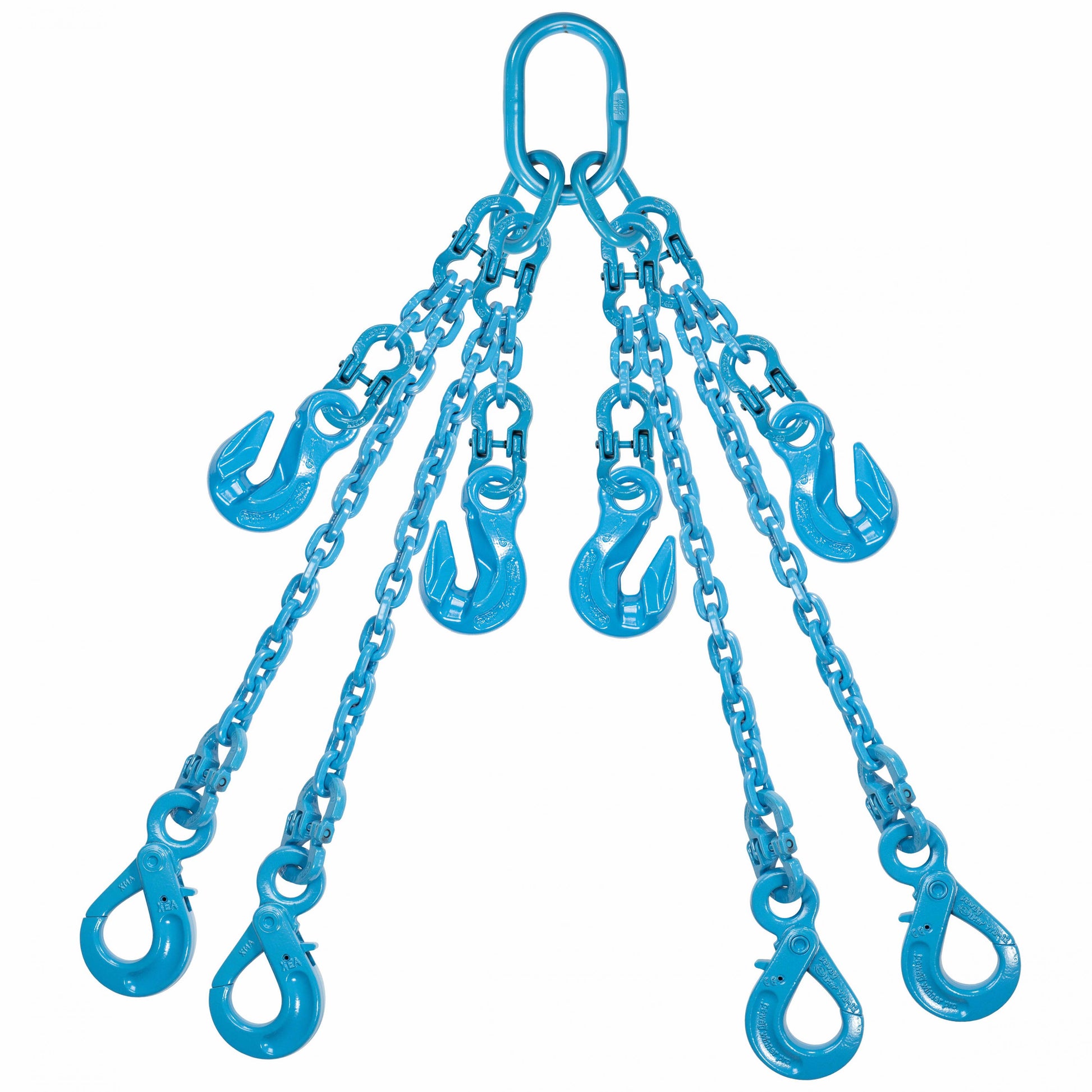 12 inch x 20 foot Pewag Adjustable 4 Leg Chain Sling w SelfLocking Hooks Grade 120