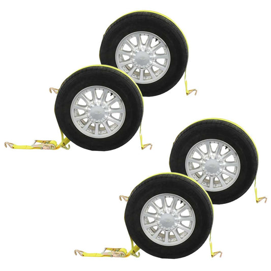 Car Carrier Tire Wheel Strap w Wire Hooks & Ratchet 4 Pack image 1 of 8
