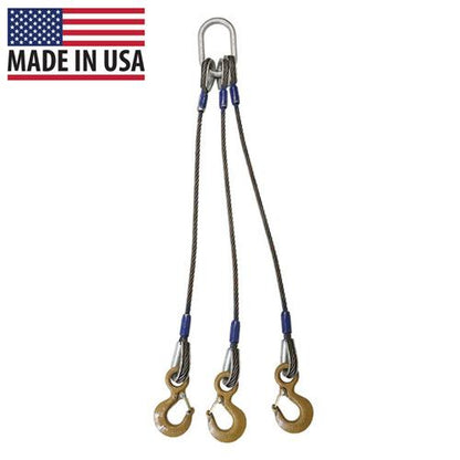 Wire Rope Sling 3 Leg Bridle w Eye Hooks 78 inch x 6 foot Domestic image 6 of 6