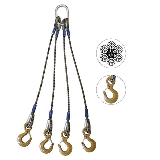 Wire Rope Sling 4 Leg Bridle w Eye Hooks 38 inch x 5 foot Domestic image 1 of 6