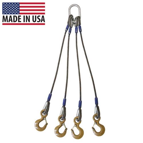 Wire Rope Sling 4 Leg Bridle w Eye Hooks 38 inch x 8 foot Domestic image 6 of 6