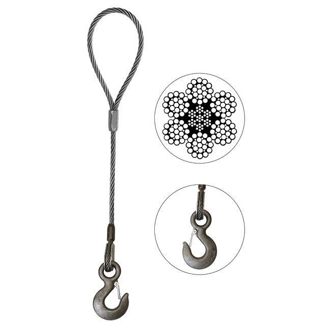 Wire Rope Sling Single Leg Eye and Eye Hook 58 inch x 5 foot image 1 of 2