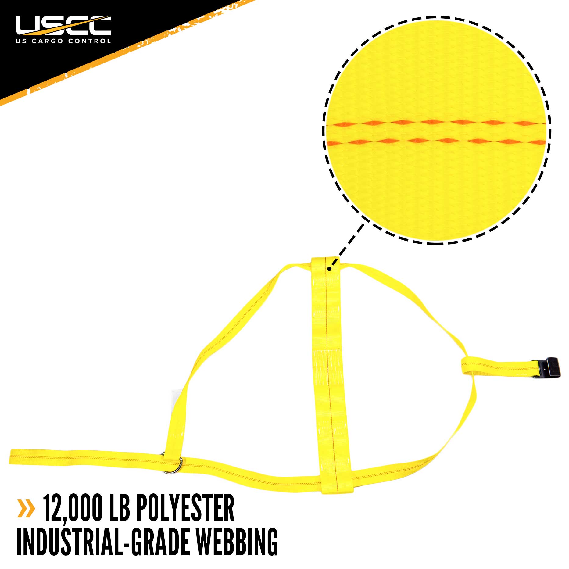 Yellow Adjustable Tow Dolly Strap with 4 Top Strap and Flat Hook image 2 of 7